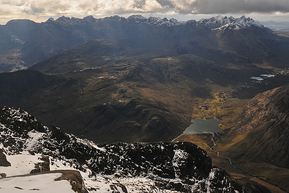 The Cuillin Ridge and Strath nan Creitheach, from the summit of Bla Bheinn, Isle of Skye