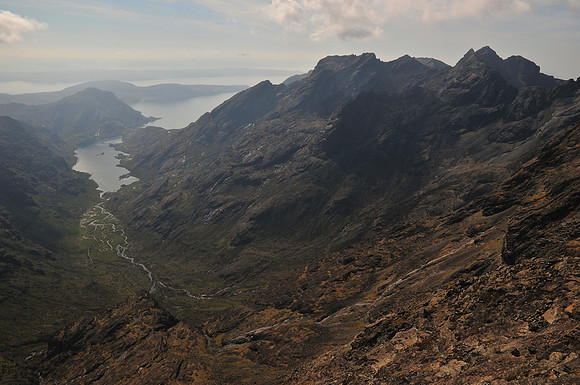 Loch Coruisk, the Coruisk River and the southern end of the Cuillin Ridge from the summit of Sgurr a' Mhadaidh, Isle of Skye