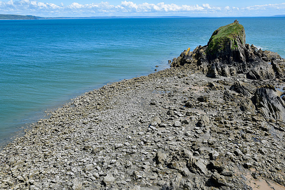 The island off Monkstone Point at low tide