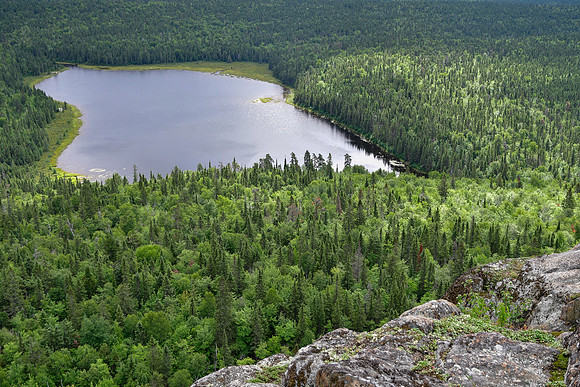 Looking down at the lake east of Mont Chaudron from the summit
