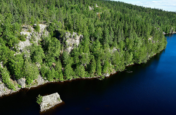 The southeastern shore of Lac la Haie from the suspension bridge, Parc d'Aiguebelle