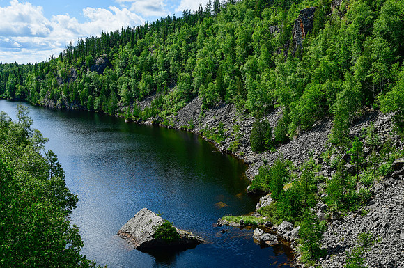 The southwestern shore of Lac la Haie from the suspension bridge, Parc d'Aiguebelle