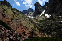 Looking up the route to Monte Cinto, guarded on the right by La Tour Penchée (the Leaning Tower)